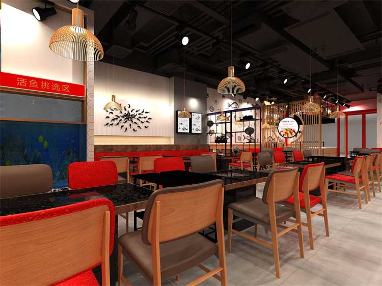 上海200平鼎中鱼快餐店设计装潢效果